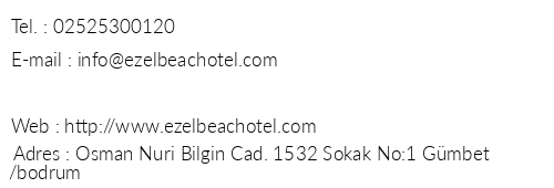 Ezel Beach Hotel telefon numaralar, faks, e-mail, posta adresi ve iletiim bilgileri